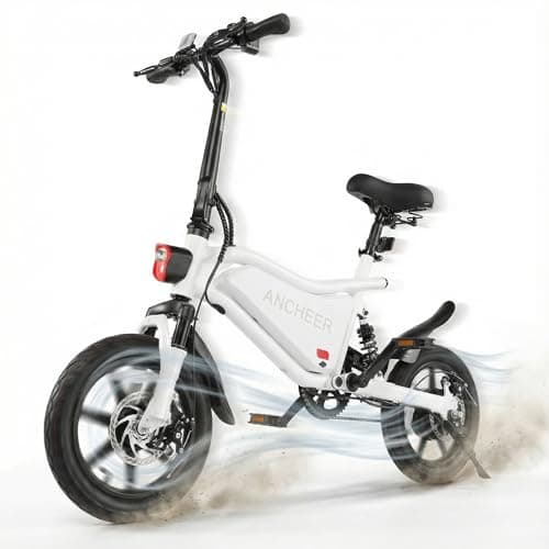 ANCHEER 374Wh Folding Electric Bike for Adults, 20MPH Ebike, 25-45 Miles Ebikes for Adults, 14" Foldable Electric Bicycle, Cruise Control, LCD Digital Display, Dual Suspension(White)