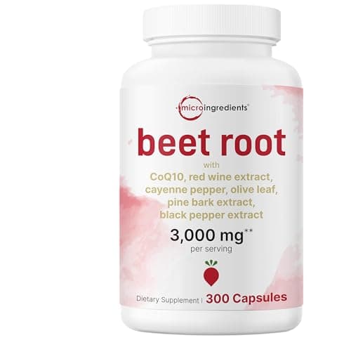 Micro Ingredients Beet Root Capsules 3,000 mg** Per Serving, 300 Capsules | Nitric Oxide Supplement | 7‑in‑1 Beet Root Complex with CoQ10, Black Pepper & Botanical Extracts | Non-GMO