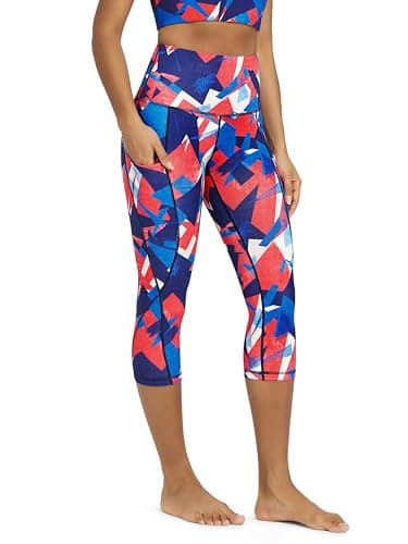 ODODOS Women's High Waisted Pattern Yoga Capri Leggings with Pockets, Tummy Control Non See Through Sports Athletic Workout Running Capris, Triangle, XX-Large