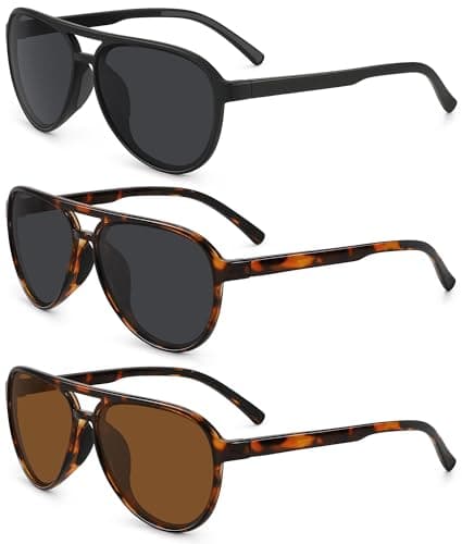 STORYCOAST Polarized Aviator Sunglasses for Men Women Classic Retro Aviators Sports Driving Running Sun Glasses 3Pack-Black+Tortoise Brown+Tortoise Gray