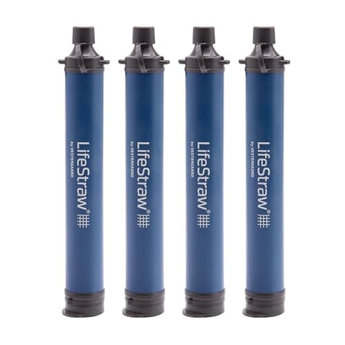 LifeStraw Personal Water Filter for Hiking, Camping, Travel, Emergency Preparedness, and Disaster Relief, 4 Pack, Navy