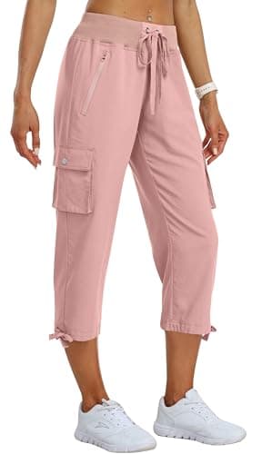 MoFiz Womens Cargo Capris Lightweight Hiking Pants Quick Dry Casual Outdoor Loose Shorts Dusty Pink 2XL