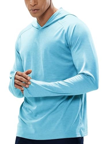 MIER Men's Long Sleeve Hiking Shirts UPF 50+ Sun Protection Fishing Hoodie SPF UV Running Workout Hooded T-Shirt,Sky Blue, XL