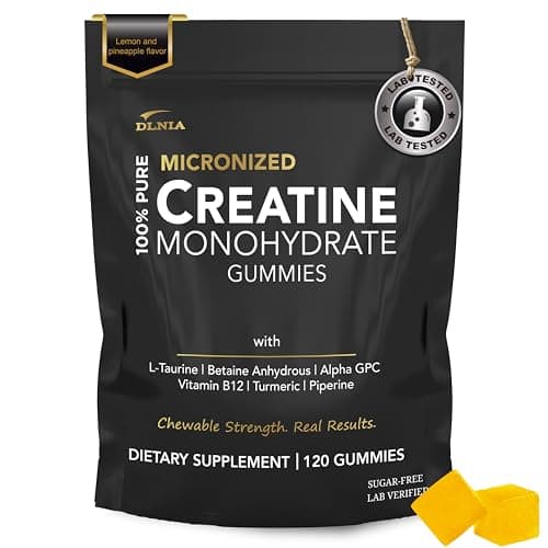 Creatine Monohydrate Gummies for Men & Women - Sugar Free & Vegan Advanced Formula W/L-Taurine + Vitamin B12 - for Muscle Strength, Muscles Builder, Recovery (120 Count (Pack of 1), Pineapple)