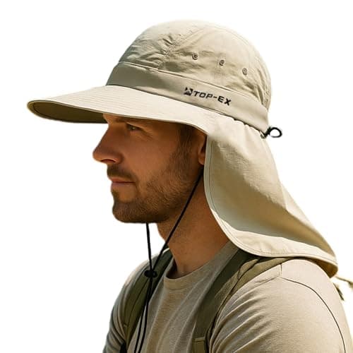 TOP-EX Cooling Sun Hat with Neck Flap Wide Brim UV Protection Hat for Men and Women Outdoor Hiking Fishing Gardening Camping Cap Breathable Summer Khaki M/L