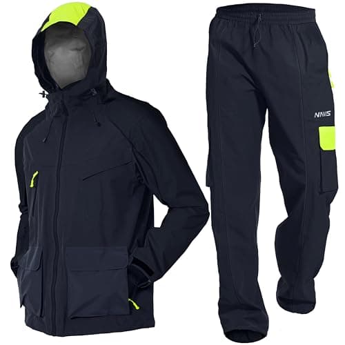 Men’s PRO Waterproof Workwear Rain Suit 3-Piece Set, Hi-Vis Hooded Jacket & Pants, 3L-Gore Pro-Tex Oxford, Multi-Pocket(Navy,XL)