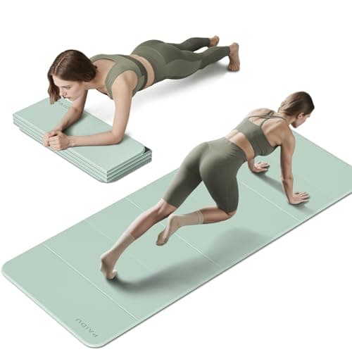 PAIDU Foldable Fitness Yoga Mat | 2/5" (10MM) Extra Thick | SGS Certified Non-Slip TPE | 76x26" Extra Long-Wide | Portable & Easy Store | for Yoga, Pilates, Home Gym & Full-Body Workouts (Matcha green + black)