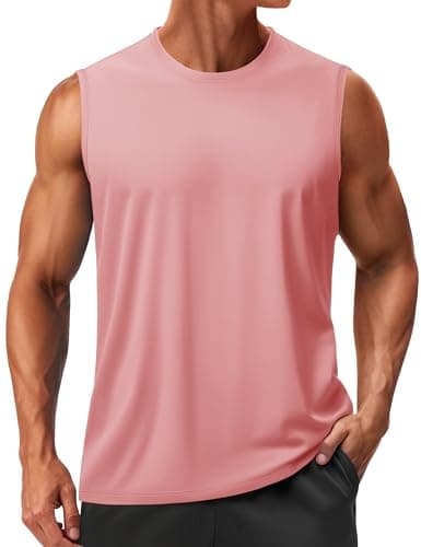 TACVASEN Tank Tops Men Sleeveless Tee Shirts Workout Shirts for Men Dry Fit Workout Tank Sleeveless Gym Tops Muscle Running Swimming Pink XL