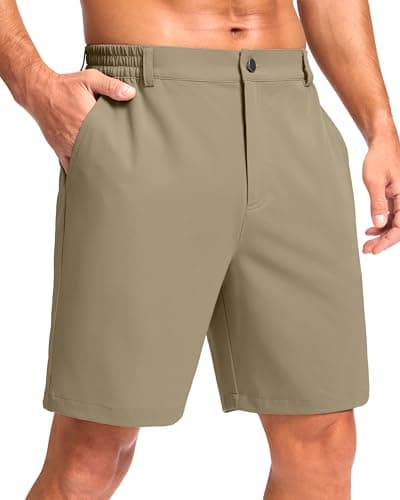 Pudolla Men's Casual Shorts 7" Lightweight Golf Shorts with 3 Pockets Stretch Quick Dry Work Shorts（Medium_Khaki XXL