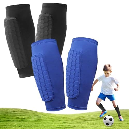 2 Pairs Soccer Shin Guards, Shin Guards Soccer Kids Youth Adult Calf Compression Sleeve with Honeycomb Pads Lightweight Calf Protective Gear for Football & Baseball Boxing MTB for Boys, Girls