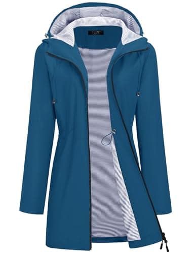 TCOT Women's Rain Jacket Waterproof Raincoat with Hood Outdoor Windbreaker Jackets Hiking Travel Coats Seaport Blue XXL