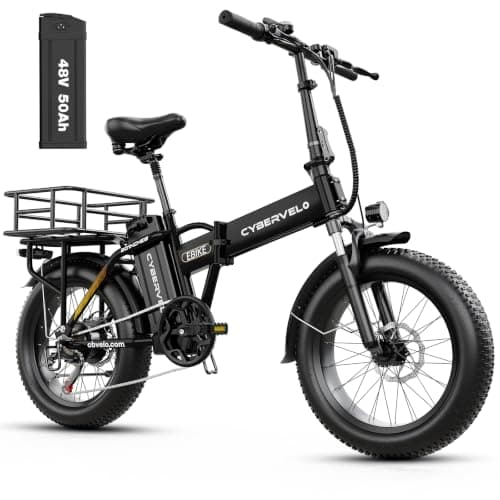 Cybervelo 750W Folding Electric Bike, 48V 50AH Large Removable Battery E-Bike,200 Miles Max Range, 20" Fat Tire Electric Bike for Adults, Adult Electric Bicycles Commute E-Bikes for Women/Men