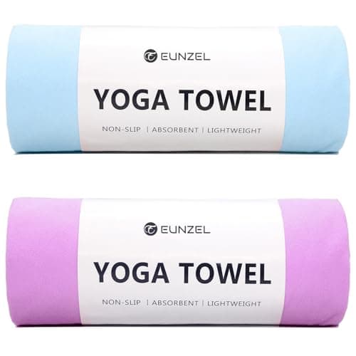 Eunzel 2 Pack Hot Yoga Towel Non Slip Yoga Mat Towel Non-Slip Sweat Absorbent Microfiber Towel for Hot Yoga, Pilates and Workout 72" x 26.5", Blue/Purple