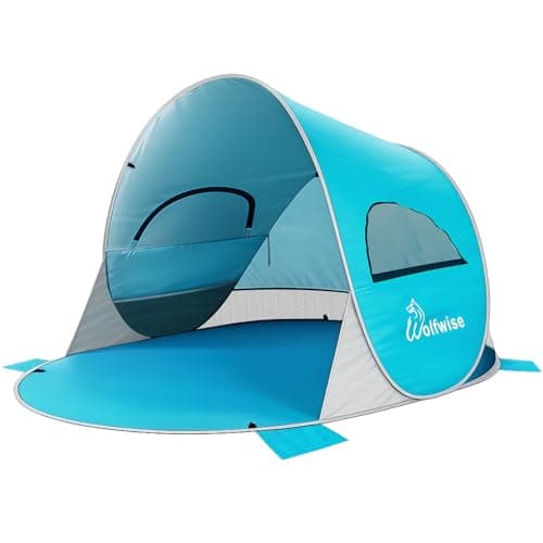 Wolfwise Pop up Beach Tent Sun Shelter with UPF50+ UV Protection, Instant Easy Setup Popup Beach Shade Canopy for 3 Person, Portable & Foldable with Carring Bag, 87 ×57×47 in, Blue