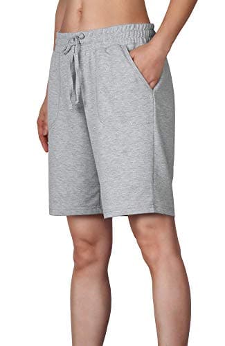 icyzone Athletic Running Yoga Shorts for Women - Women's Workout Active Lounge Bermuda Shorts with Pockets (L, Grey)