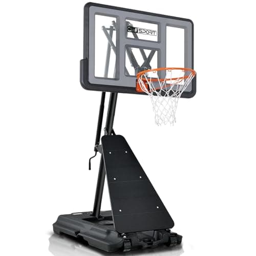 AWII SPORT Basketball Hoop Outdoor 48Inch Impact Backboard, 5.3-10FT Height Adjustable Basketball Hoop Goal System with Portable Wheels for Adults (Black, 48inch Backboard)