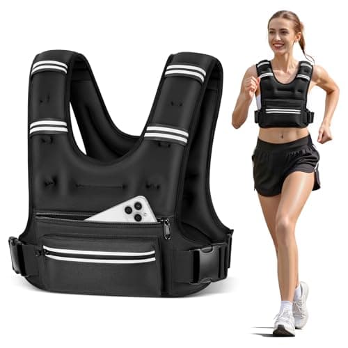Mieakvool Weighted Vests for Women Men, 8 12 16 20 lb Weighted Vest with Storage Pockets, Rucking Vest with Reflective Stripe, Adjustable Straps Weight Vest for Running, Walking, Workout, Training