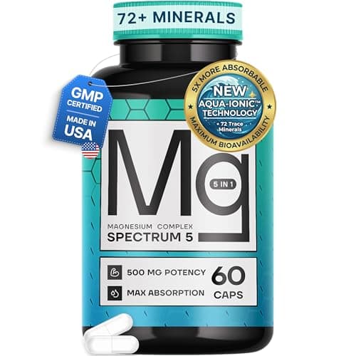 Spectrum 5 Magnesium | 5-in-1 Complex + 72 Trace Minerals for Enhanced Absorption | Irish Sea Sourced | 500mg per Serving | Made in USA, Third Party Tested, GMP Certified