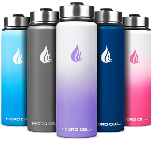 HYDRO CELL Stainless Steel Insulated Water Bottle with Straw - For Cold & Hot Drinks - Metal Vacuum Flask with Screw Cap and Modern Leakproof Sport Thermos for Adults (Lavender/White 24oz)