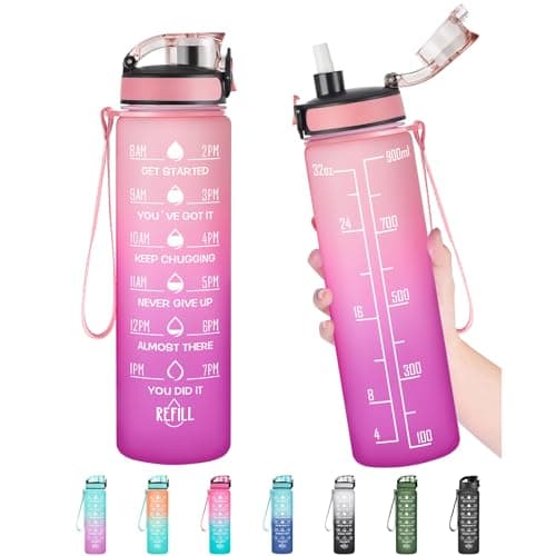Enerbone Water Bottle, Leakproof BPA & Toxic Free, Motivational Water Bottle with Times to Drink and Straw, Fitness Sports Water Bottle with Strap for Office, Gym, Outdoor Sports