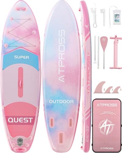 10'6''x33''Inflatable Stand Up Paddle Board, 400lbs Extra Wide Blow Up Paddle Board, Premium SUP Accessories Kit & Backpack, Non-Slip Stable Deck Boat for Yoga Fishing Surf