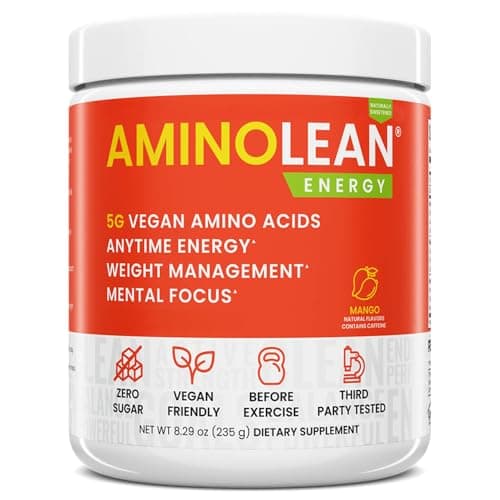 RSP NUTRITION AminoLean Natural Pre Workout Powder, Sucralose Free Amino Energy with No Artificial Dyes, Vegan BCAAs and Weight Management, Mango, 25 Serv