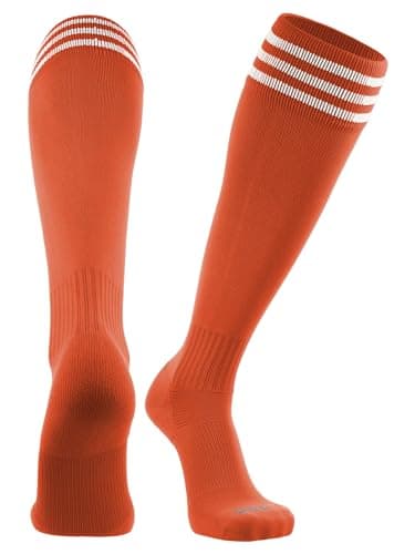 TCK Elite Finale 3 Stripe Soccer Socks (Orange/White, Medium)
