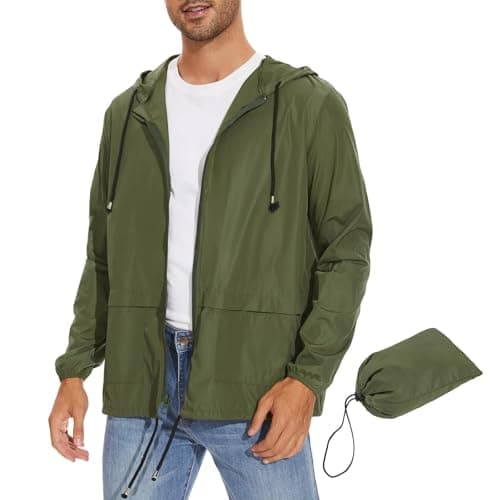 Zando Rain Jacket Mens Lightweight Rain Coats for Men Waterproof wtih Hood Windbreaker Jackets for Men Packable Mens Rain Jackets Outdoor Raincoat Travel Rain Coat Cycling Raincoats Army Green L