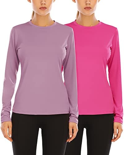 isnowood Women's Sun Protection Long Sleeve Shirts, 2 Pack UPF 50+ UV Rash Guard Swim Shirt, Lightweight Workout Hiking Tops