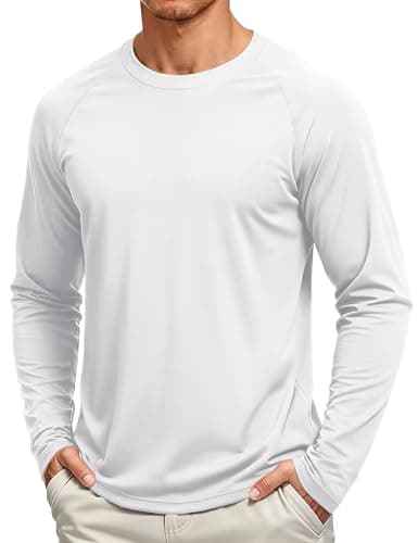 TACVASEN Mens Athletic T-Shirt Long Sleeve Rash Guard UV SPF Sun Shirts Quick Dry Breathable Workout Running Shirt Swim Shirt White XL
