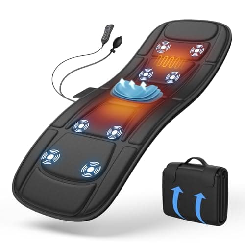 comrelax Full Body Massage Mat with Heat, Vibration Massage Mattress Pad with Lumbar Support Cushion, Foldable Massage Mat for Bed, Sofa & Floor, Relaxation & Comfort