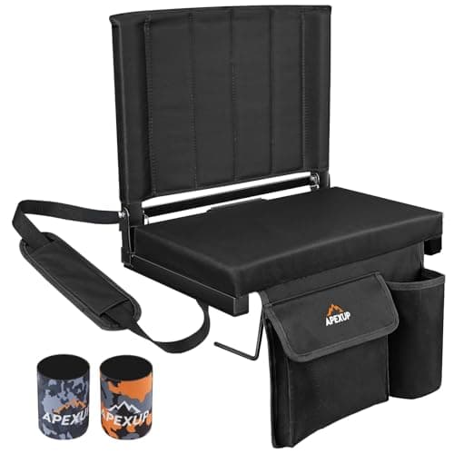 APEXUP Stadium Seats with Back Support, Portable Bleacher Seat with Large Pocket and Cup Holder, Wide Stadium Chair for Sports Events and Concerts (Black)