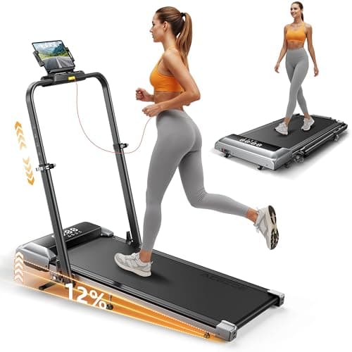 Acezoe Walking Pad with 12% Incline & Height-Adjustable Handlebar, 5-in-1 Foldable Treadmill for Home & Office, Portable Under Desk Treadmill with LED Display & App Control