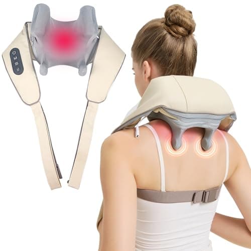 4D Wireless Deep Tissue Kneading Neck Massager with Heating Function, Shiatsu and Shoulder Massager Pillow,Back and Leg Pain Relief, Body Muscle Pain Relief, Perfect Gifts for Men Women. (Off White)