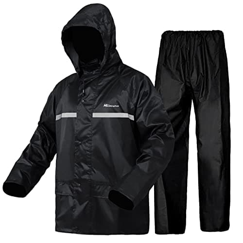 Rain Suit for Men Classic Rain Gear Waterproof Rain Coats Hooded Man's Rainwear Fishing Rain Jacket and Rain Pants (M, Black)