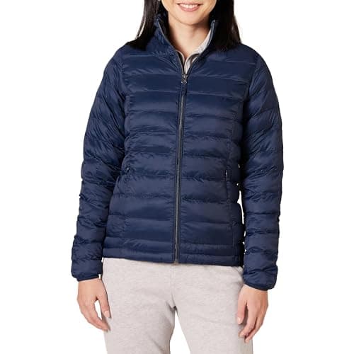 Amazon Essentials Women's Lightweight Long-Sleeve Water-Resistant Packable Puffer Jacket (Available in Plus Size), Navy, Medium