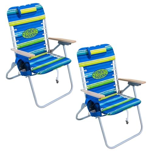 Tommy Bahama 2-Pack Hi-Boy 17" Seat Height 4-Position Lace-Up Suspension Folding Backpack Beach Chair