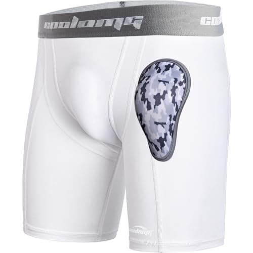 COOLOMG Men Compression Shorts with Soft Cup Sliding Underwear for Baseball Football MMA Lacrosse Field Hockey R2_White S