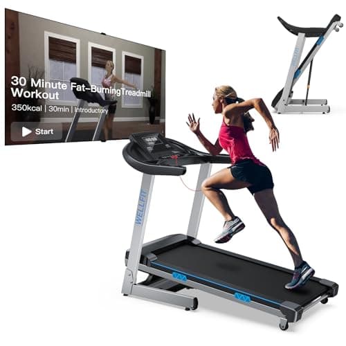 WELLFIT Home Treadmills 400+LBS Capacity, 4.0HP Heavy Duty Treadmill 15% Auto Incline Climb Running, Foldable Treadmill with Handrail, Wide Belt 18*43 in, 95% Pre-installed, Small Commercial Treadmill