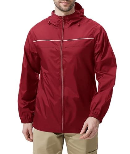 ZITY Mens Rain Jacket with Lining Waterproof Lightweight Rain Coats Packable Hooded Windbreaker for Hiking Golf Cycling Red 3XL
