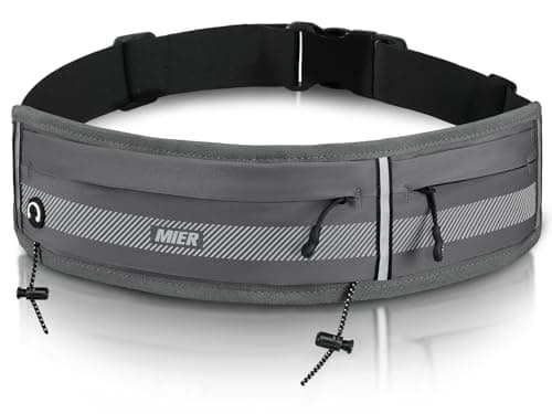 MIER Running Belt for Men Women Slim Fanny Pack Phone Holder Jogging Pouch with Marathon Bib Clip Runner Waist Pack for Walking Cycling for Keys, Cards & Essentials (Gray)