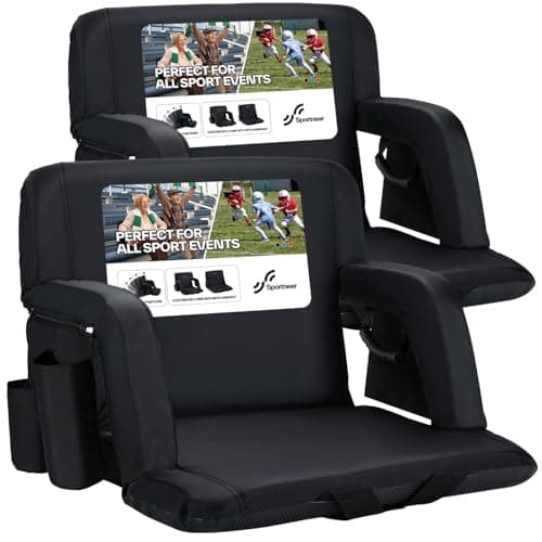 Sportneer Stadium Seats with Back Support: 2.5'' Thick Comfy Cushion 6 Adjustable Angle Bleacher Seat with Armrest - 2 Large Pockets, 2 Cup Holders Stadium Chair for Sport Events Concerts Parks