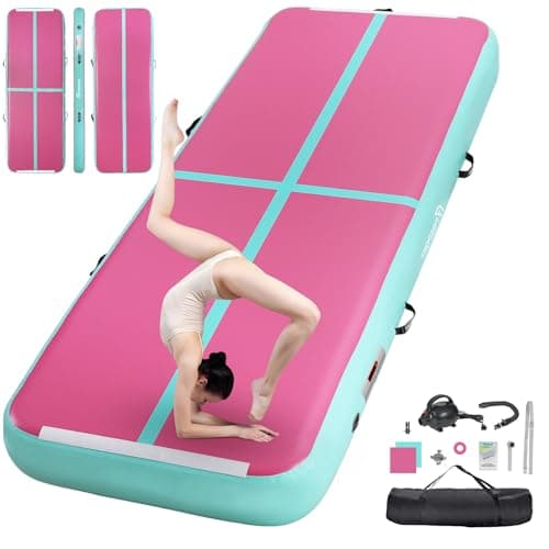 FBSPORT 10ft Inflatable Air Gymnastics Mat Training Mats 8 inches Thickness Gymnastics Tracks for Home Use/Training/Cheerleading/Yoga/Water with Pump