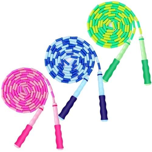 GRAWUN Jump Rope For Kids, 3 Pack Soft Beaded Jump Rope, Adjustable Length Tangle-Free Segmented Soft Beaded Skipping Rope, for Women, Men and Kids Keeping Fit, Workout and Weight Loss