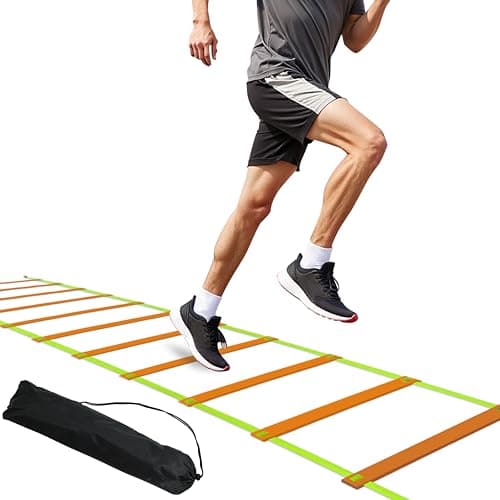 NKJIH 20ft Adjustable Agility Speed Ladder Training Ladder with Carry Bag - Soccer, Speed, Football Fitness Feet Training - Agility Training Equipment for Footwork Drills(Orange)
