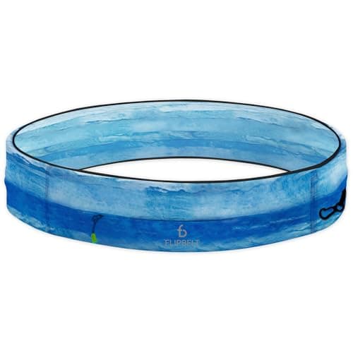Sayram FlipBelt Running Belt with Zipper, Waist Pack for Fitness, Phone, Keys, Money - Women, Men - Blue, L