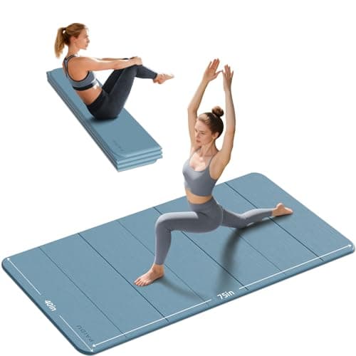 PAIDU Foldable Yoga Mat thick- 2/5" (10MM) TPE Non-Slip Design, Quick Fold，Easy Storage, 75x40 Extra Long/Wide for Indoor Yoga, Pilates and Outdoor Travel Workouts (Blue Gray)