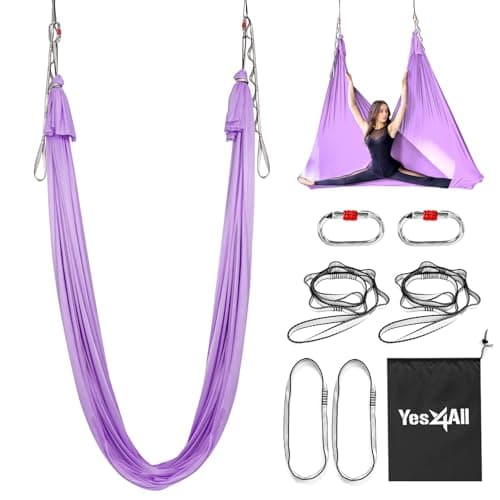 Yes4All Soft Tricot Fabric Aerial Yoga Hammock/Aerial Silks for Home Yoga, Increasing Strength, Flexibility and Balance, Suits All Levels (Complete kit included), A. Lavender
