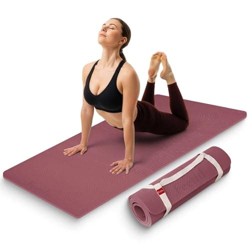 Feetlu Extra Thick 12mm Exercise Mat – 74"L x 26"W Inch, Non-Slip, Joint-Friendly & Cushioned Fitness Mat for Yoga, Pilates & Floor Workouts – Durable, Supportive & Includes Feetlu Classic Strap (DK Pink)