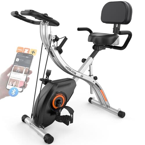 YOSUDA Folding Exercise Bike - 5 IN 1 Foldable Stationary Bike for Home Gym Workout, Upgraded Indoor Cycling Bikes with 6.6 LBS Flywheel, 380 LBS Capacity and 16-Level Magnetic Resistance, Back Support Cushion